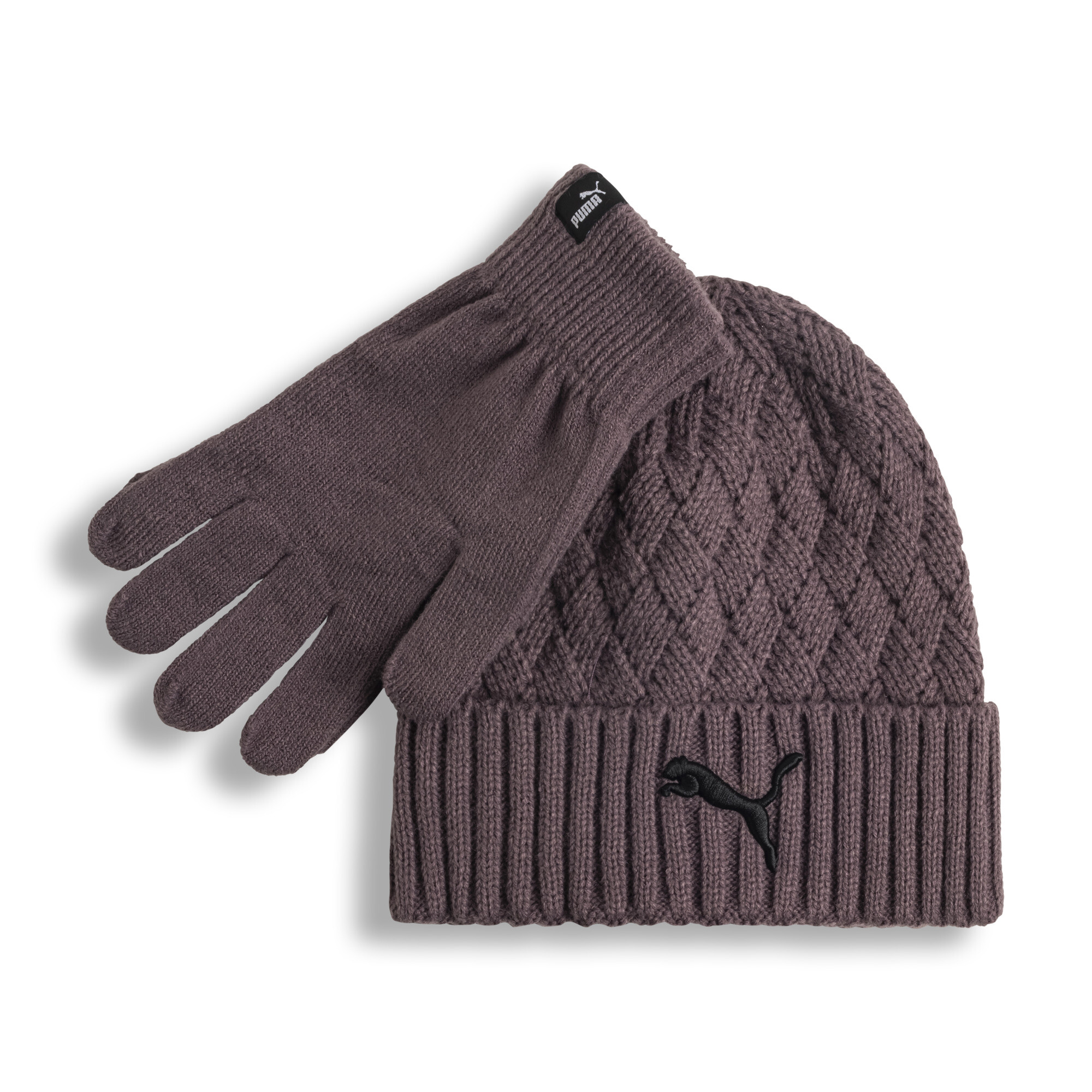 Puma Kids' Stone Beanie Glove Set Youth In Brown
