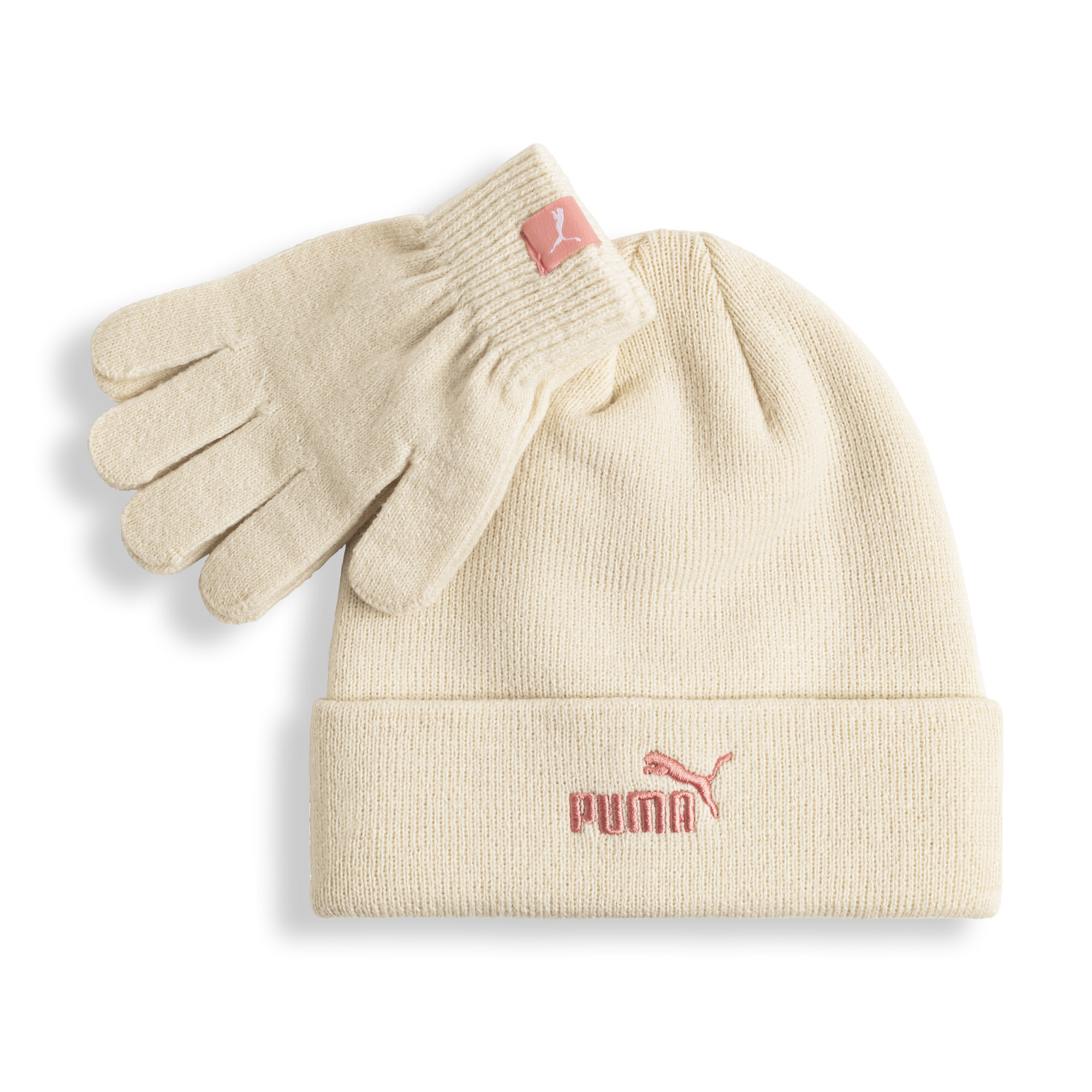 PUMA Knit Kids' Beanie & Gloves Set in Beige