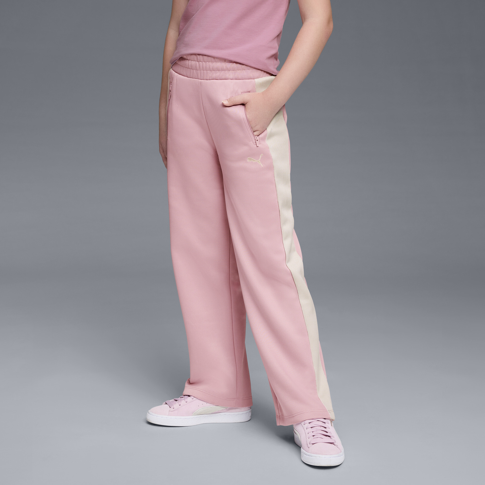 PUMA T7 Big Kids' Heavyweight Wide Leg Pants in Pink, Size XL
