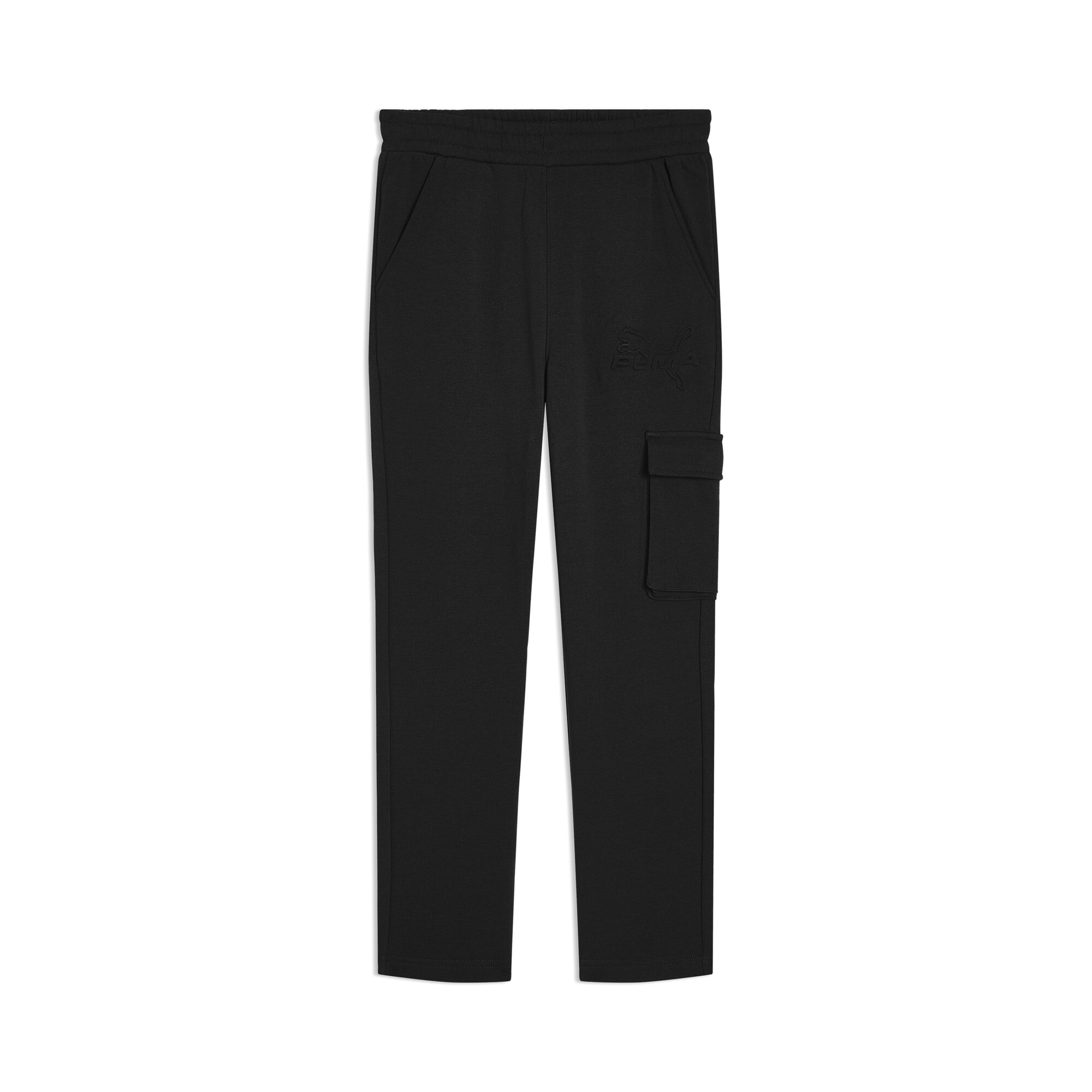 PUMA Essentials Embossed Big Kids' Fleece Cargo Joggers in Black, Size L