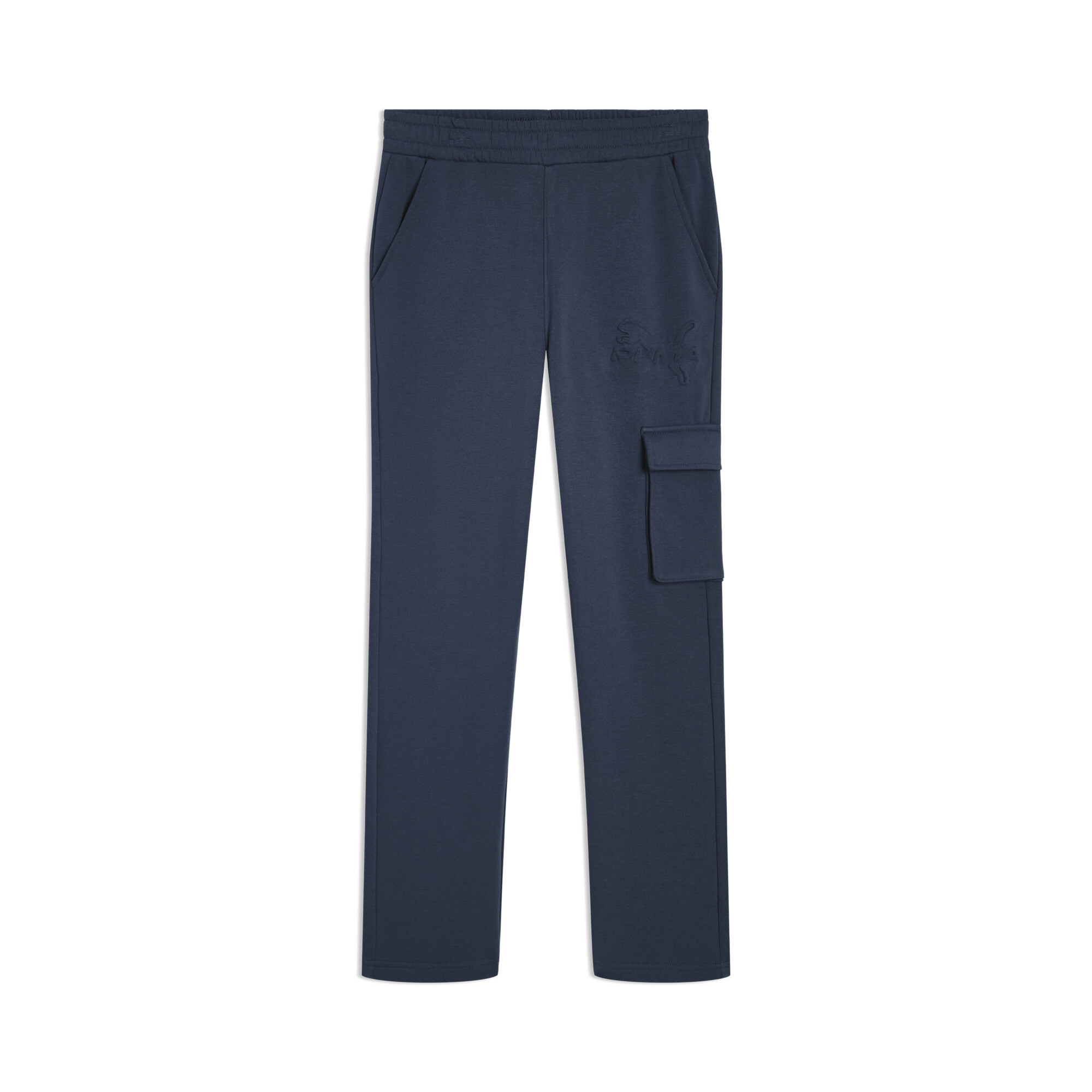 PUMA Essentials Embossed Big Kids' Fleece Cargo Joggers in Blue, Size L