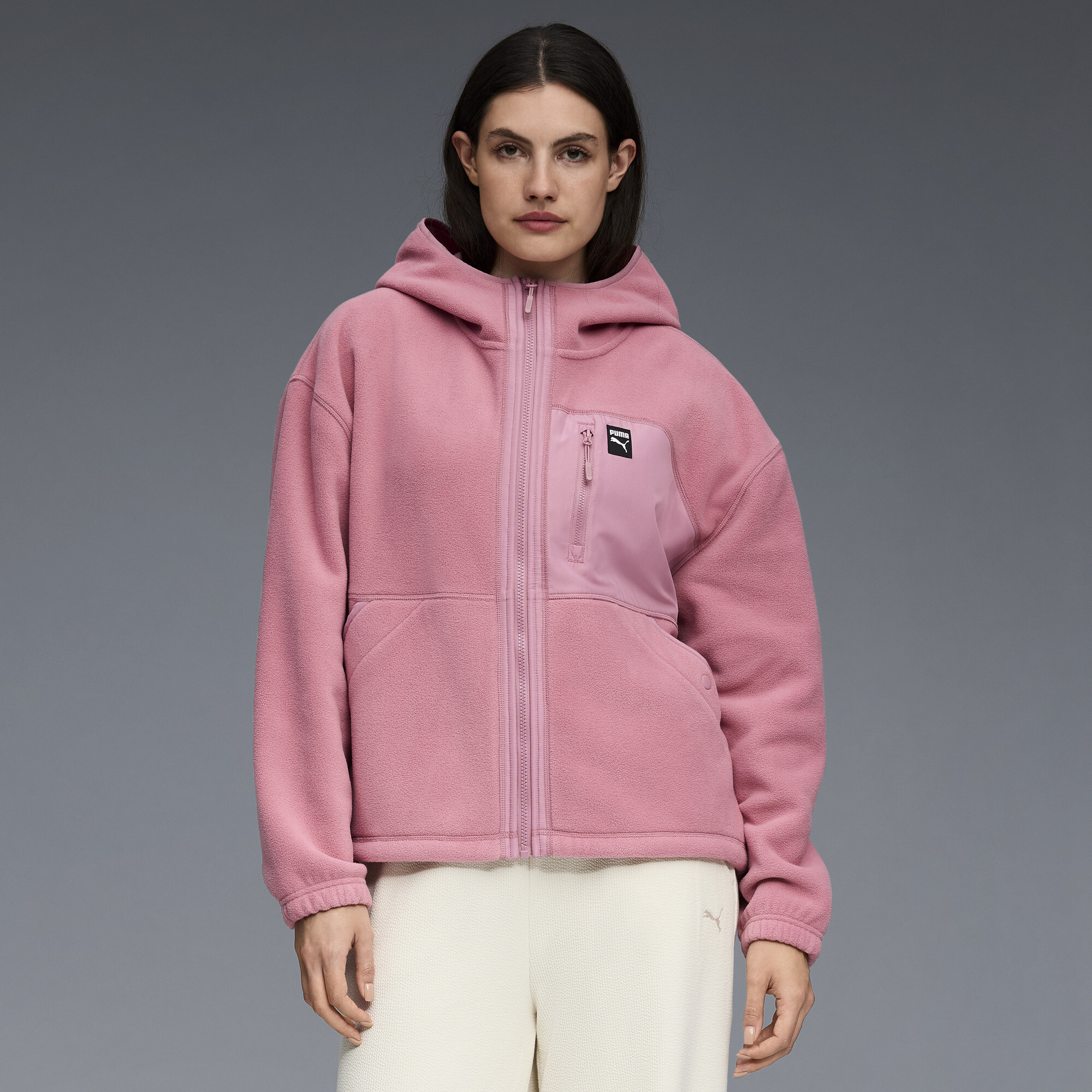 PUMA Polar Fleece Women's Hooded Fleece Jacket in Pink, Size L