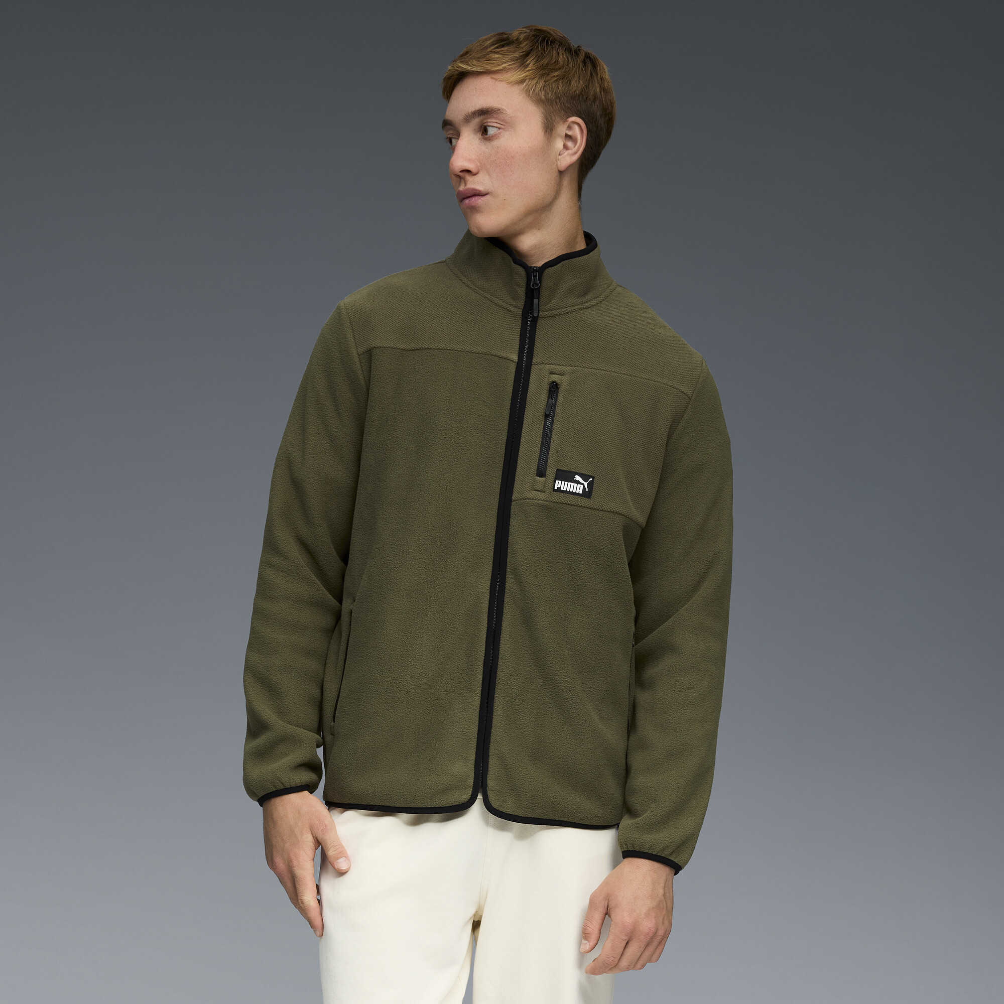Puma Polar Fleece Color Blocked Jacket Men In Green