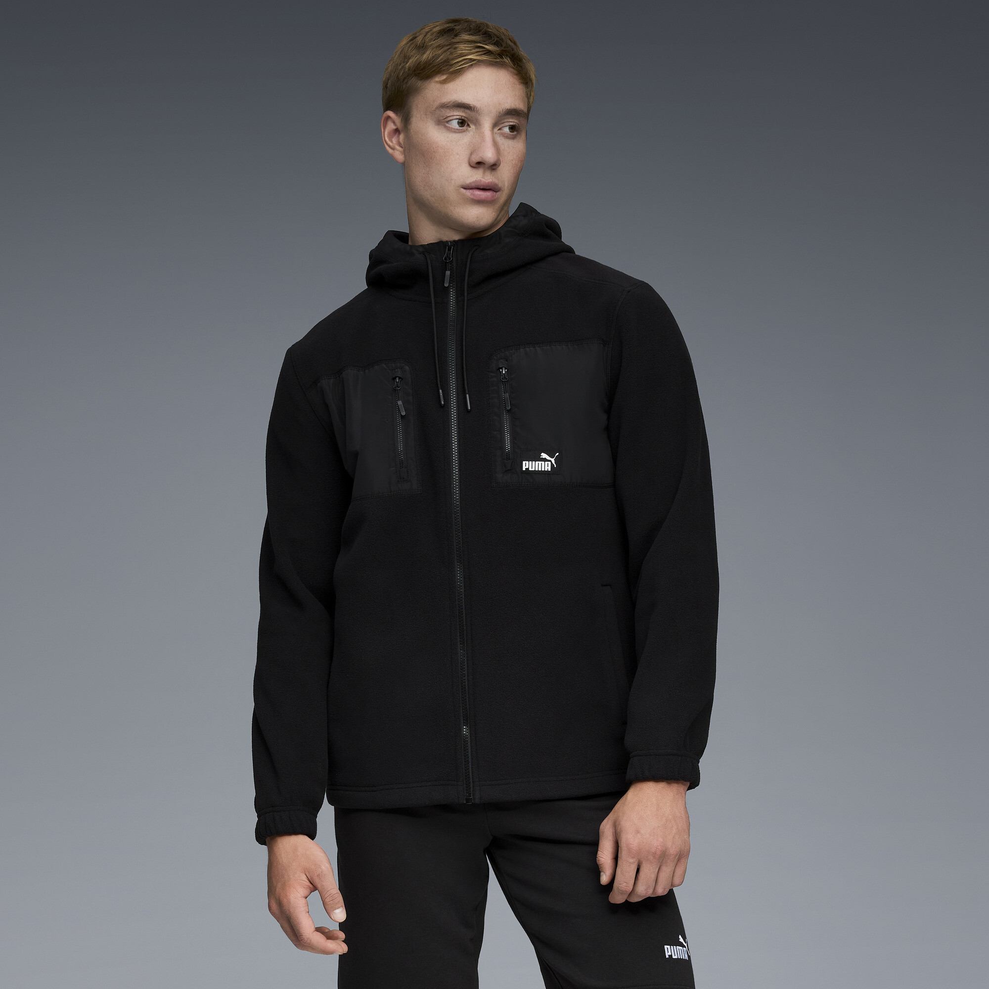 Puma Polar Fleece Hooded Jacket Men In Black