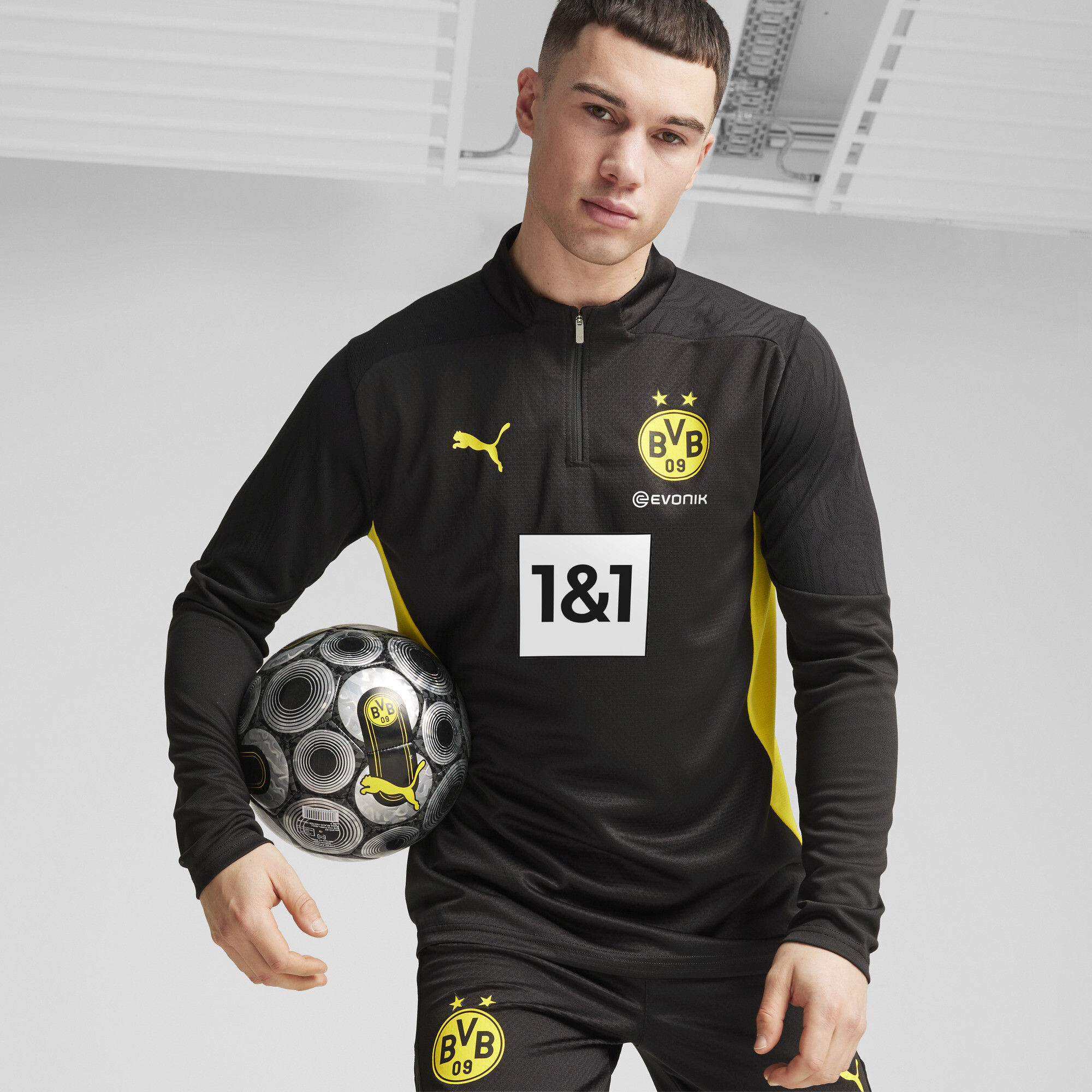 Puma Borussia Dortmund Trainingstop mit viertellangem Reißverschluss Herren | Black/Faster Yellow | Größe: XS