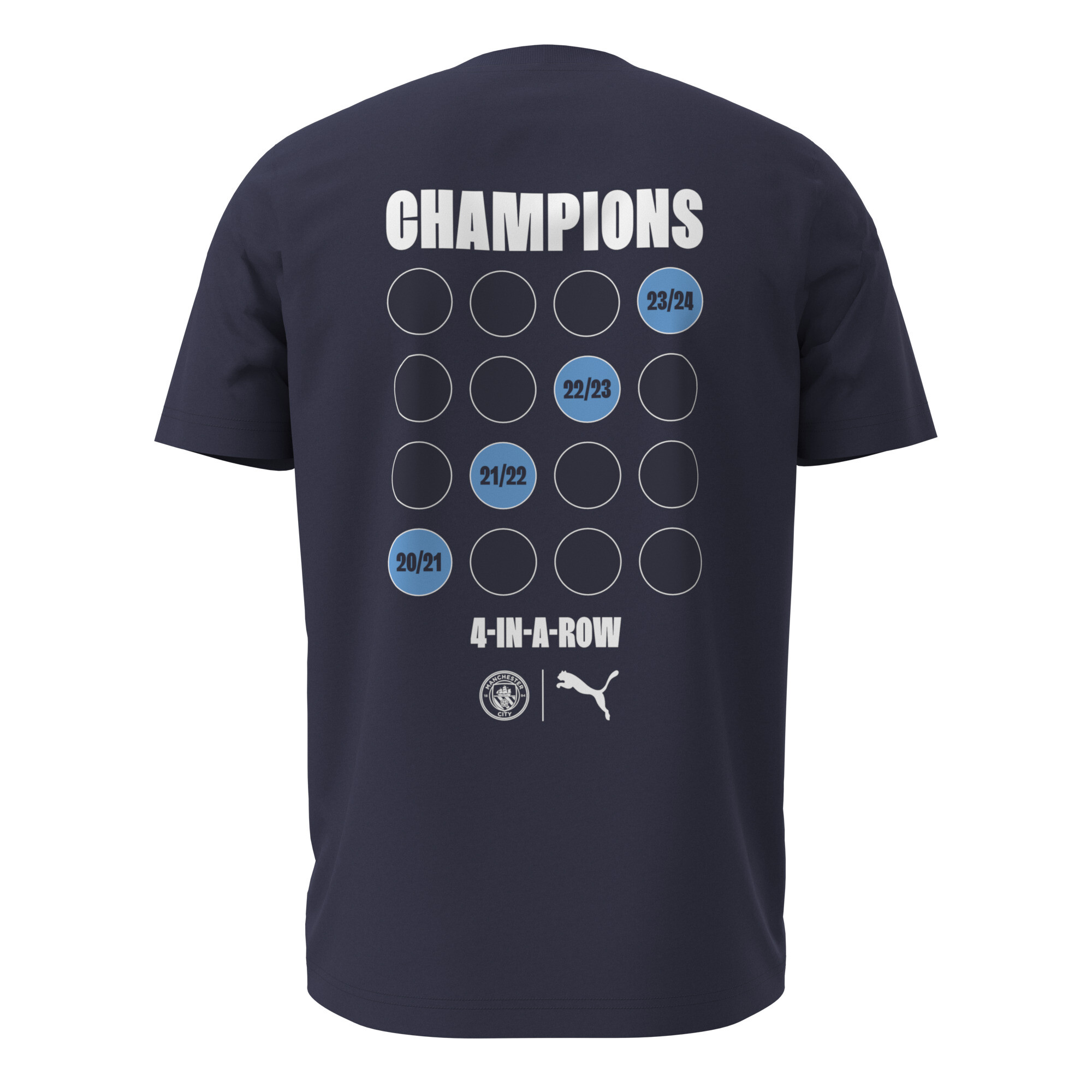 Men's Puma Manchester City Connect 4 Winners' T-Shirt, Blue, Size 5XL, Clothing