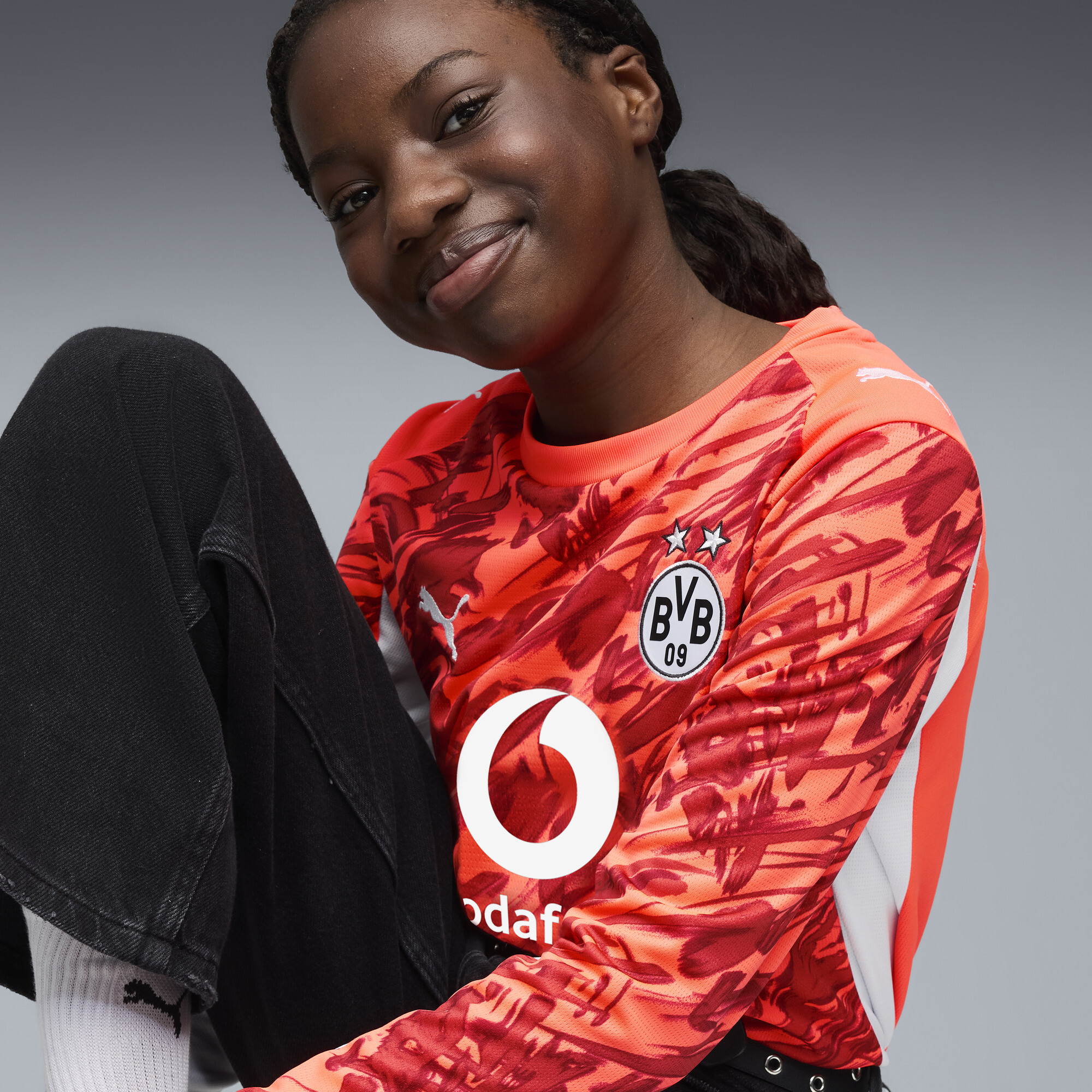 PUMA Borussia Dortmund 25/26 keepersshirt met lange mouwen, Rood/Zilver, Maat 9-10Y thumbnail 5