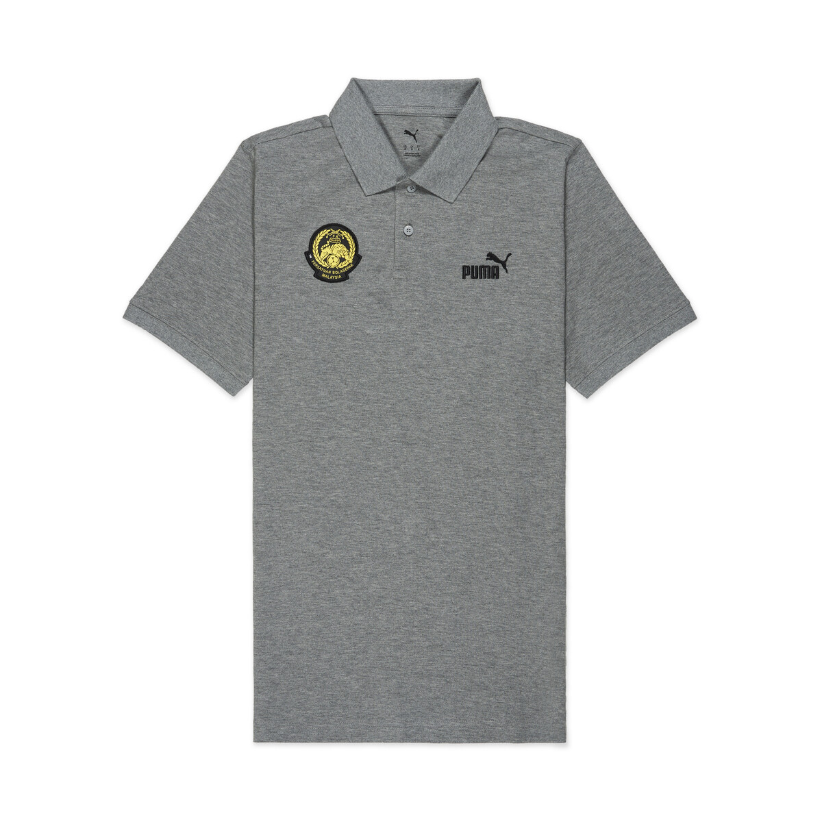 FAM Harimau Malaya Essentials No. 1 Logo Pique Polo Men in Medium Gray Heather by PUMA, XL