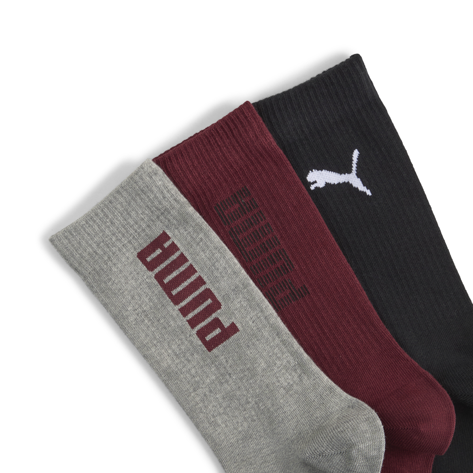 PUMA Uniseks crewsokken (set van 3), Zwart/Rood, Maat 35-38 thumbnail 2