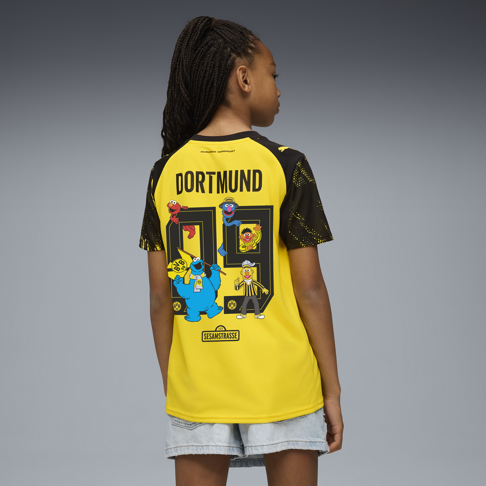 PUMA Borussia Dortmund x Sesamstraat thuisshirt, Zwart/Geel, Maat 13-14Y thumbnail 5