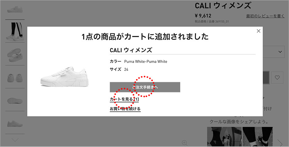 カートページもしくは注文手続きのページへ進んでください。