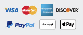 Payment Methods: Visa, MasterCard, American Express, Discover, PayPal, Apple Pay, AfterPay